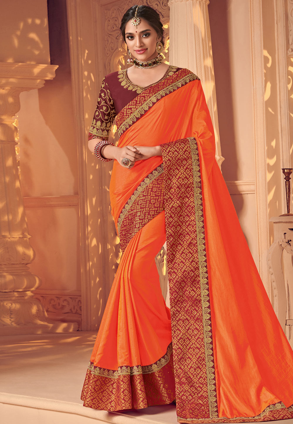 Orange Silk Saree With Blouse 155496