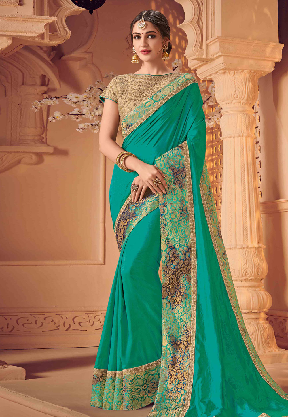 Sea Green Silk Festival Wear Saree 155500