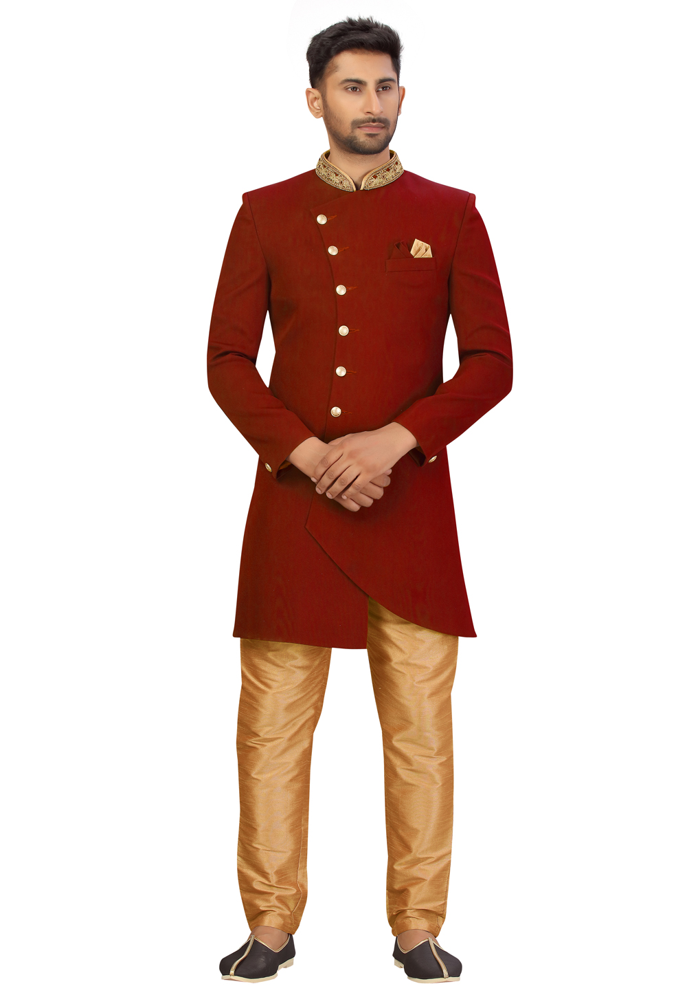 Maroon Art Silk Indo Western Suit 231324