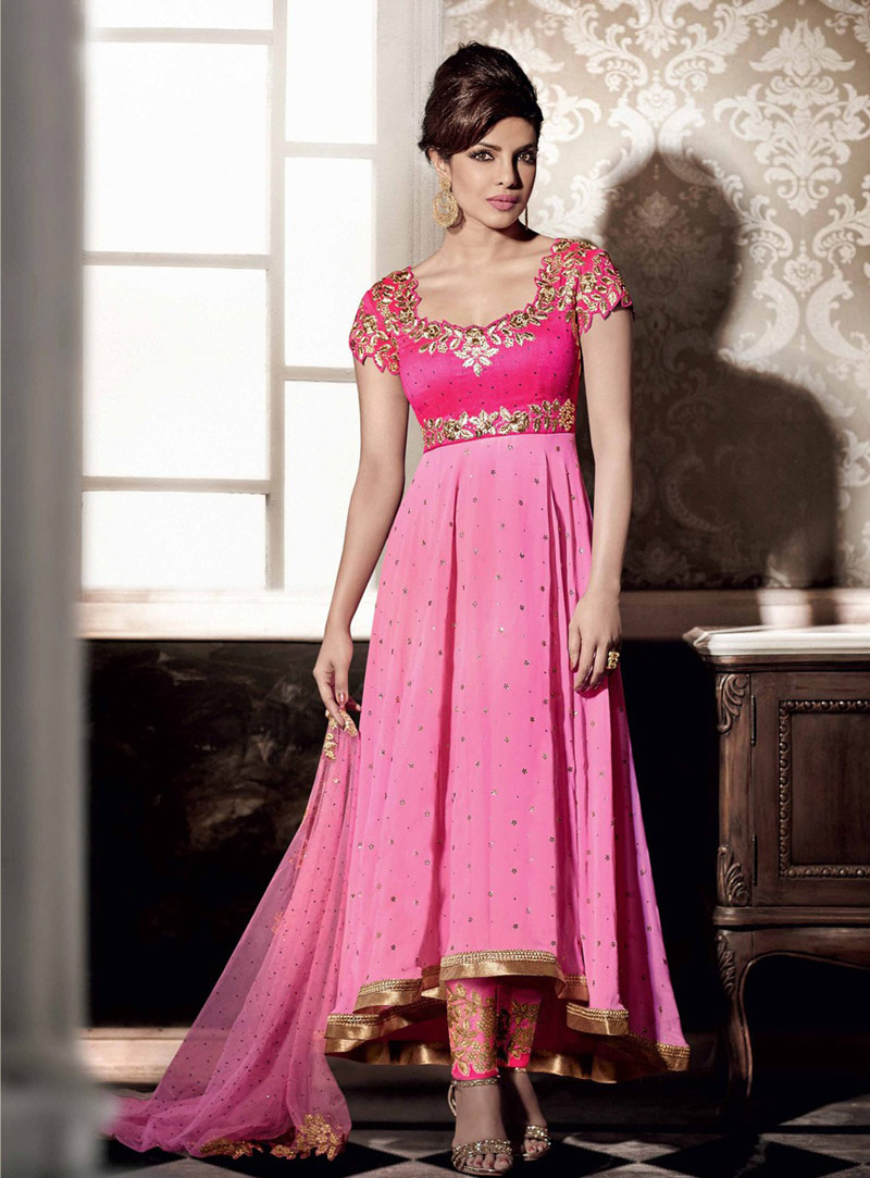 Priyanka Chopra Pink Georgette Designer Anarkali Suit 69461