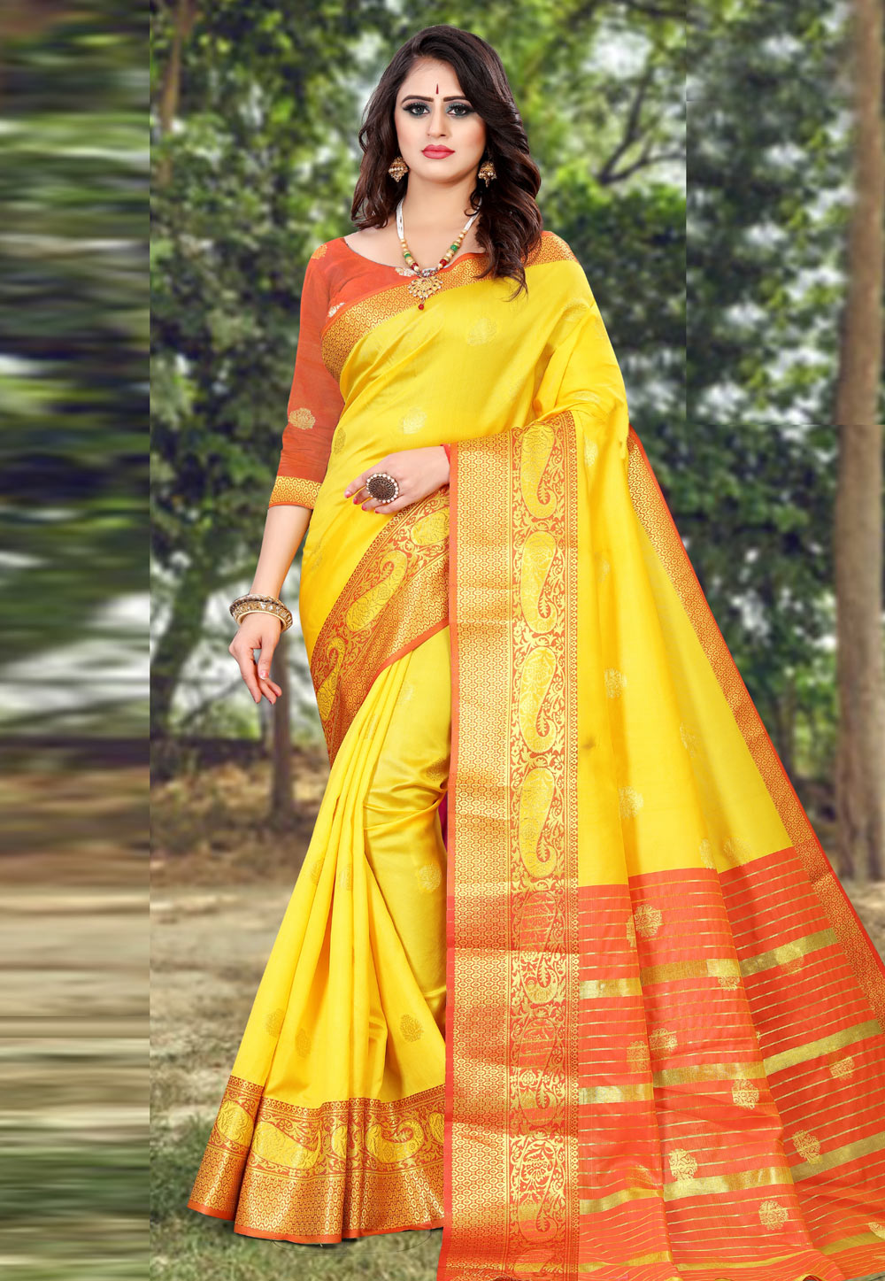 Yellow Kanjivaram Silk Saree With Blouse 227947
