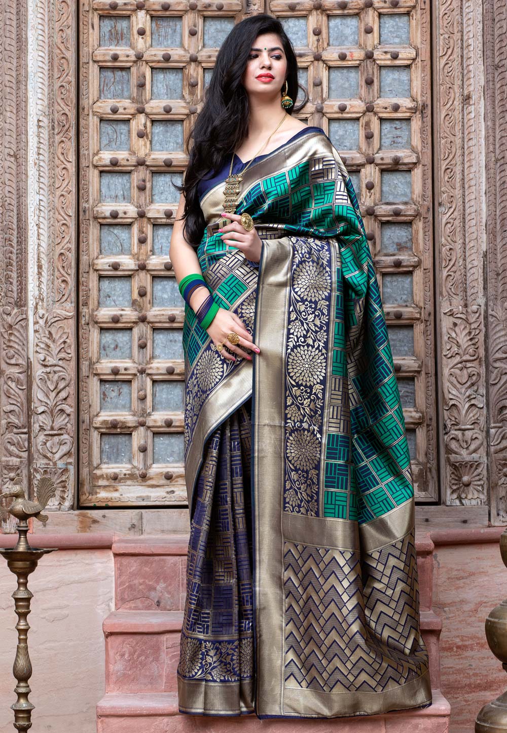 Navy Blue Banarasi Silk Festival Wear Saree 213530