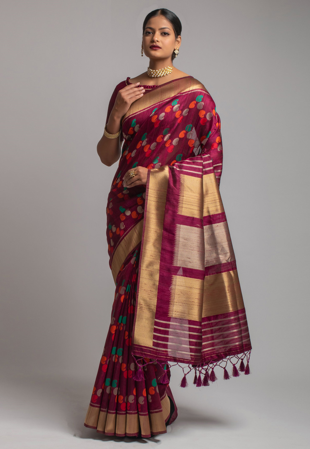 Magenta Tussar Silk Saree With Blouse 230767