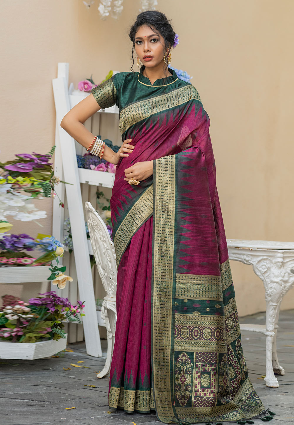 Purple Tussar Silk Saree With Blouse 230773