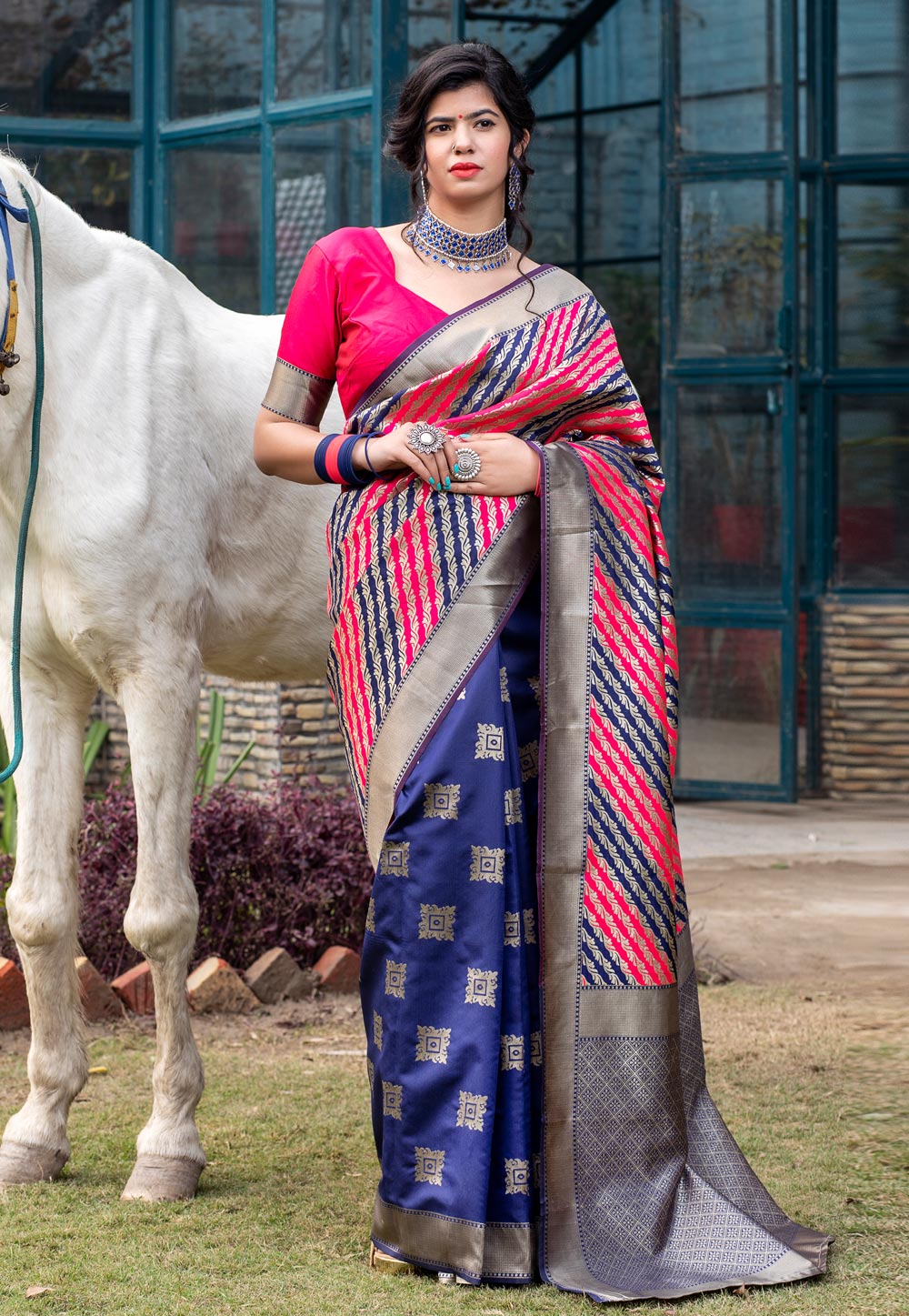 Blue Banarasi Silk Festival Wear Saree 216679