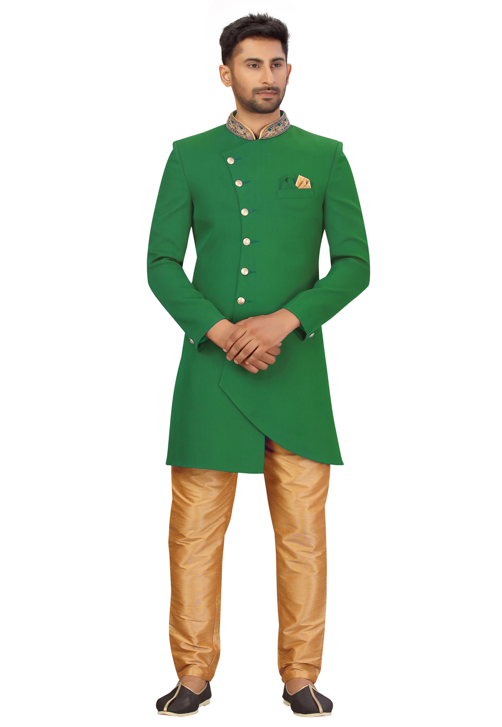 Green Art Silk Indo Western Suit 231325