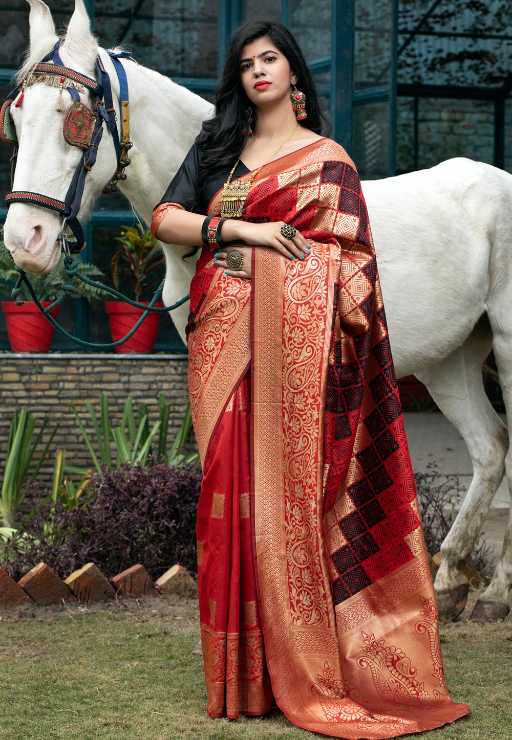 Red Banarasi Silk Festival Wear Saree 216681