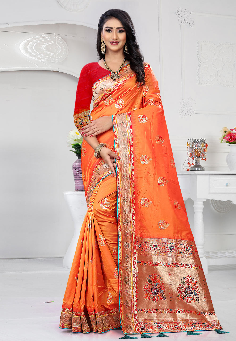 Orange Banarasi Silk Festival Wear Saree 230974