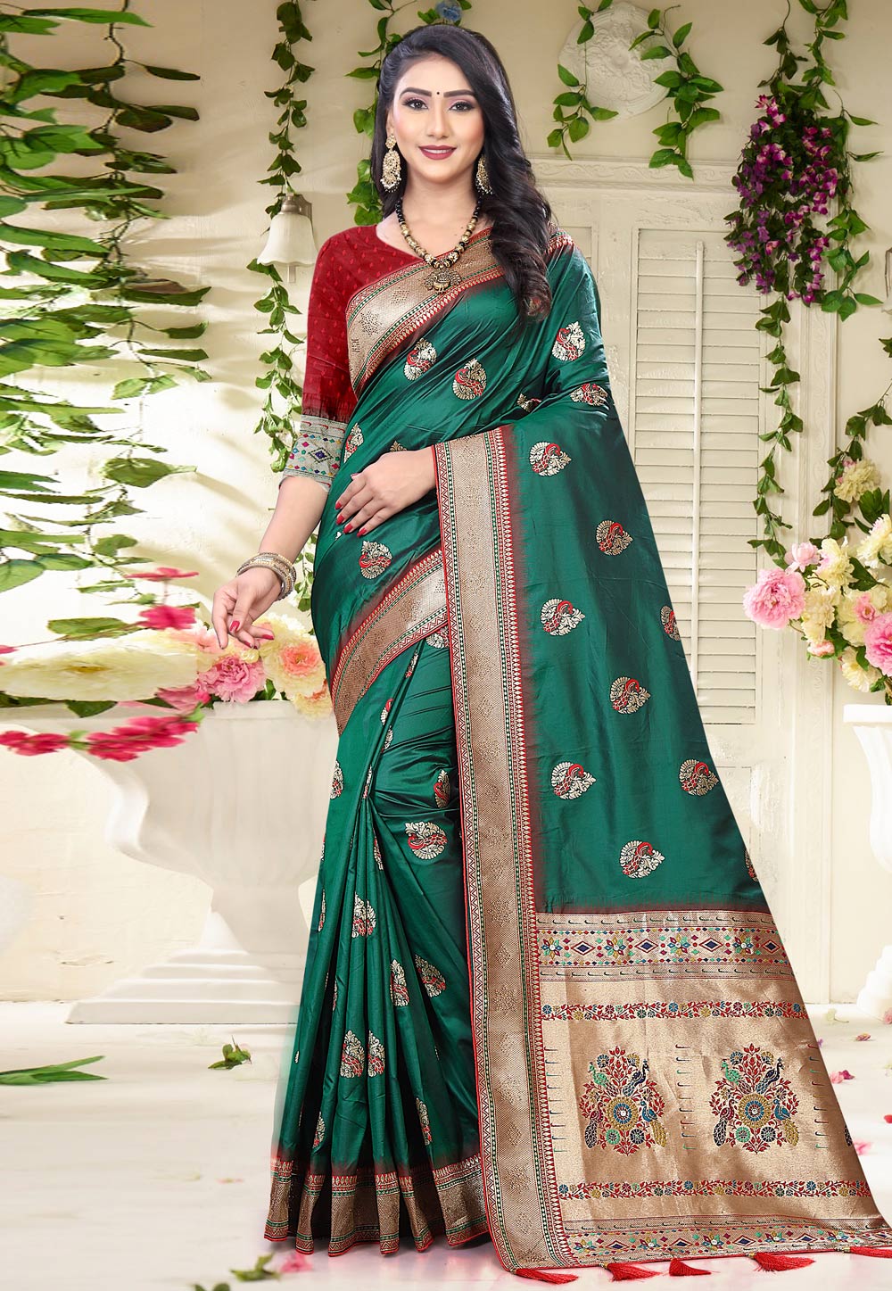Green Banarasi Silk Festival Wear Saree 230976