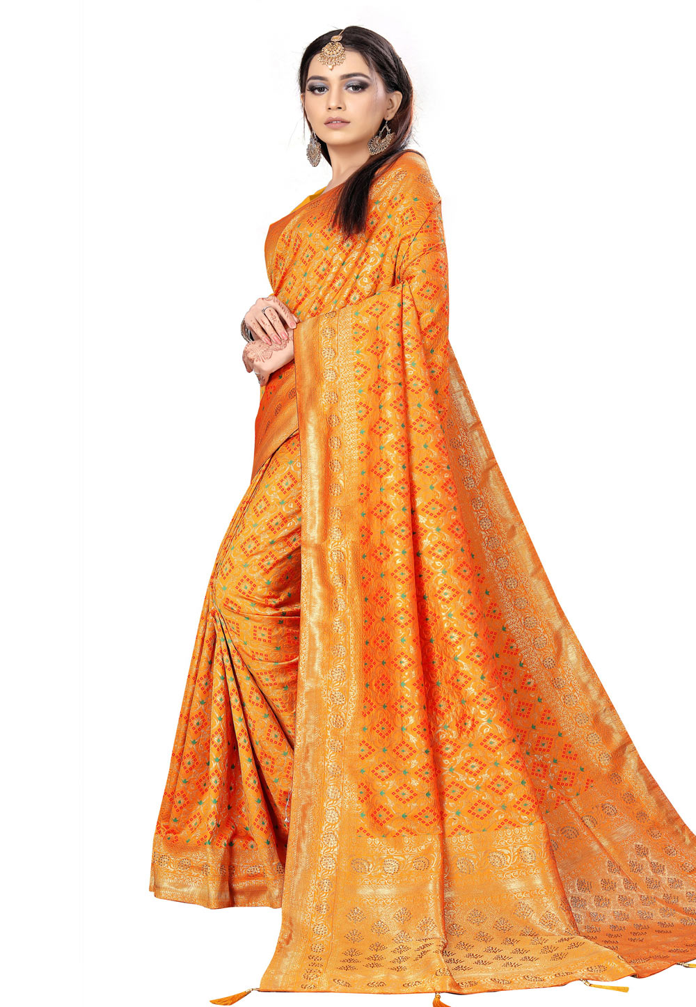 Mustard Banarasi Silk Saree With Blouse 230979