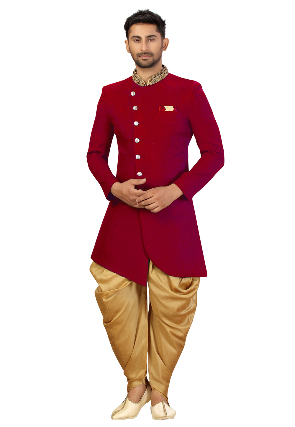 Maroon Art Silk Indo Western Suit 231326