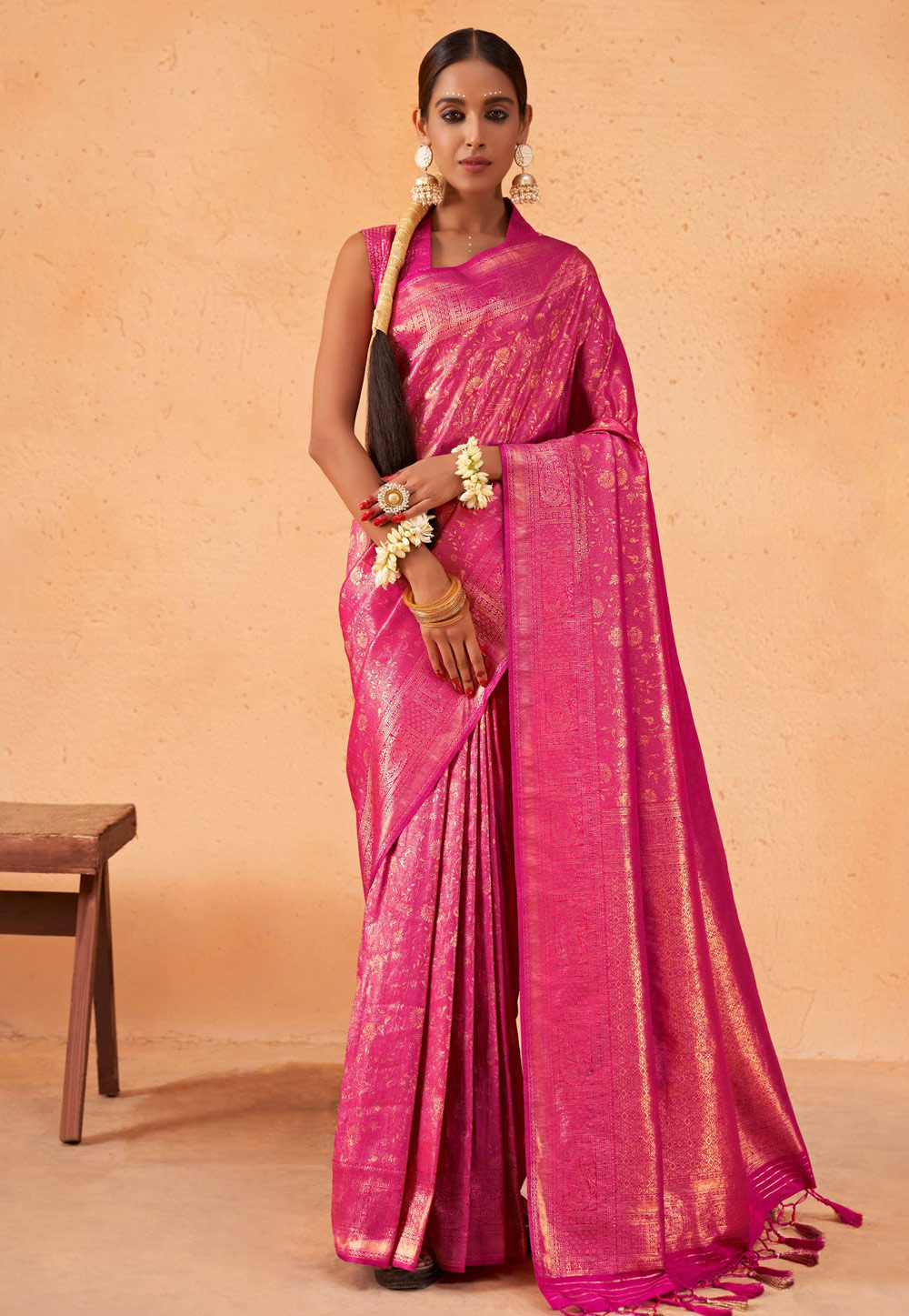 Pink Kanjivaram Silk Saree With Blouse 258323