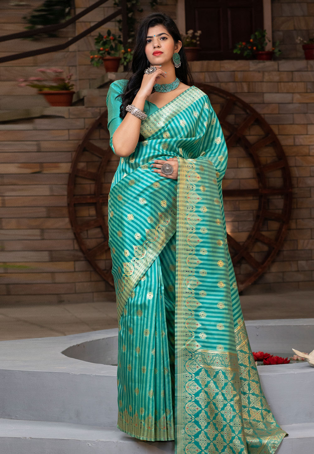 Green Banarasi Silk Festival Wear Saree 216775