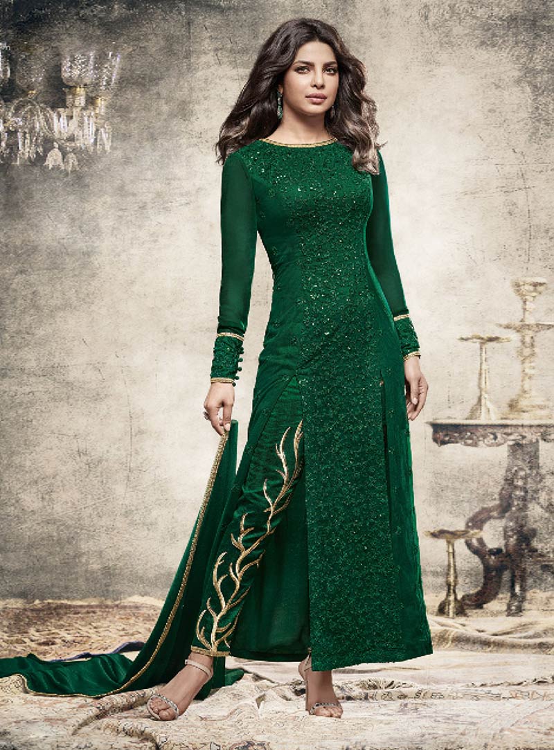 Priyanka Chopra Green Georgette Pakistani Style Suit 79078