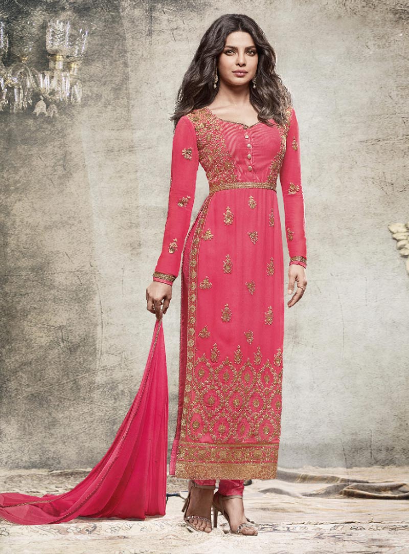 Priyanka Chopra Pink Georgette Straight Cut Suit 79079