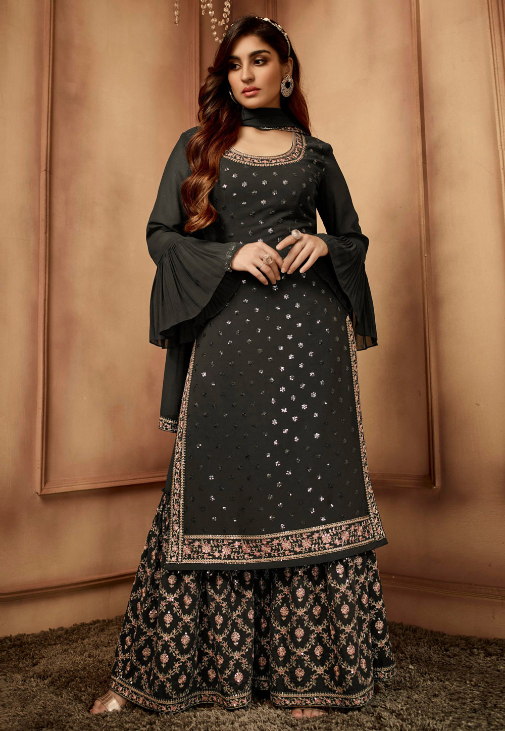 Grey Georgette Sharara Suit 261981