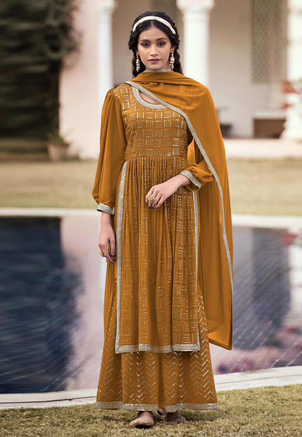 Mustard Georgette Readymade Pakistani Suit 259990