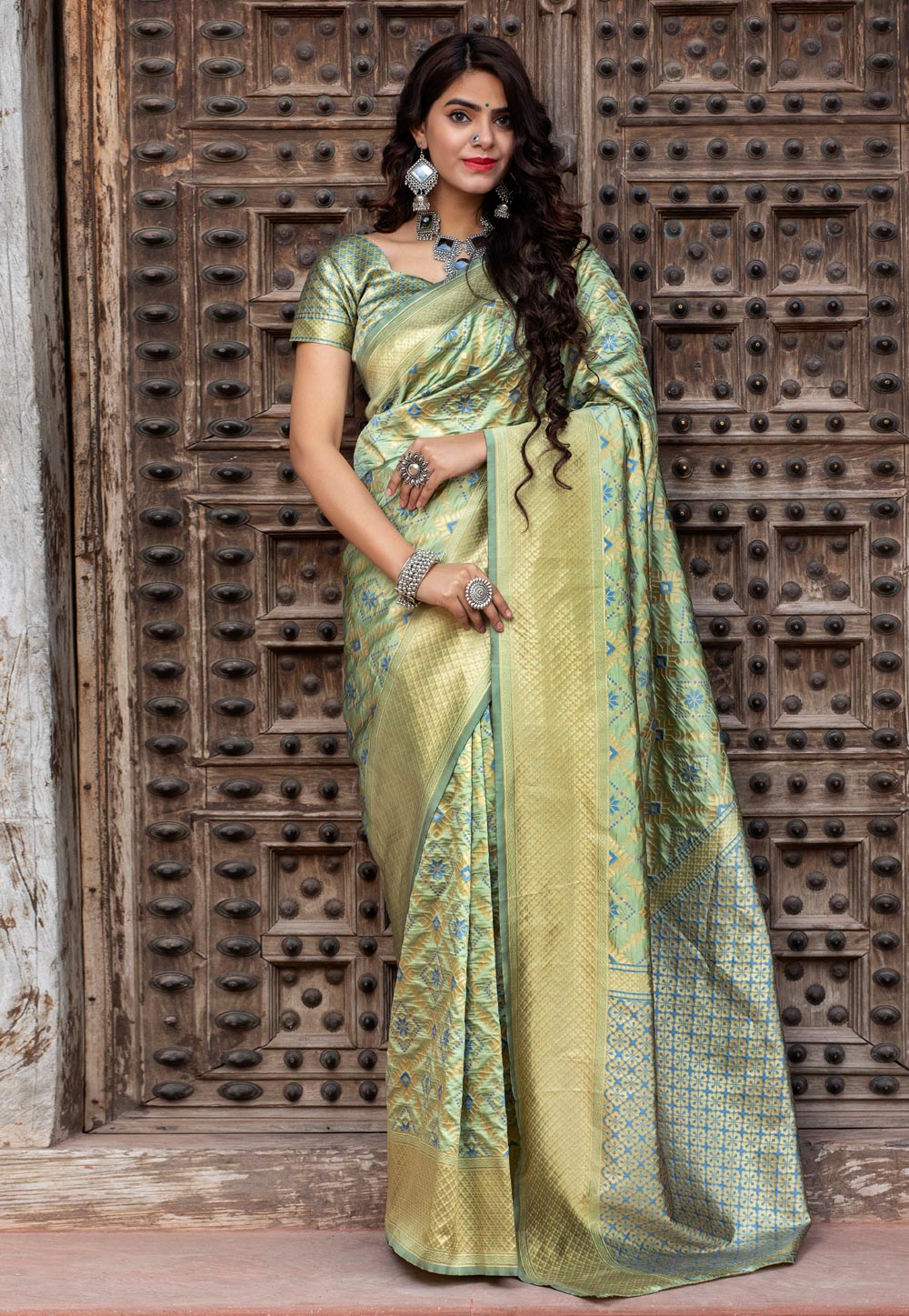 Light Green Banarasi Silk Festival Wear Saree 216867