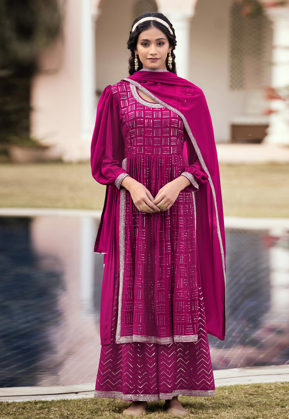 Magenta Georgette Readymade Pakistani Suit 259992