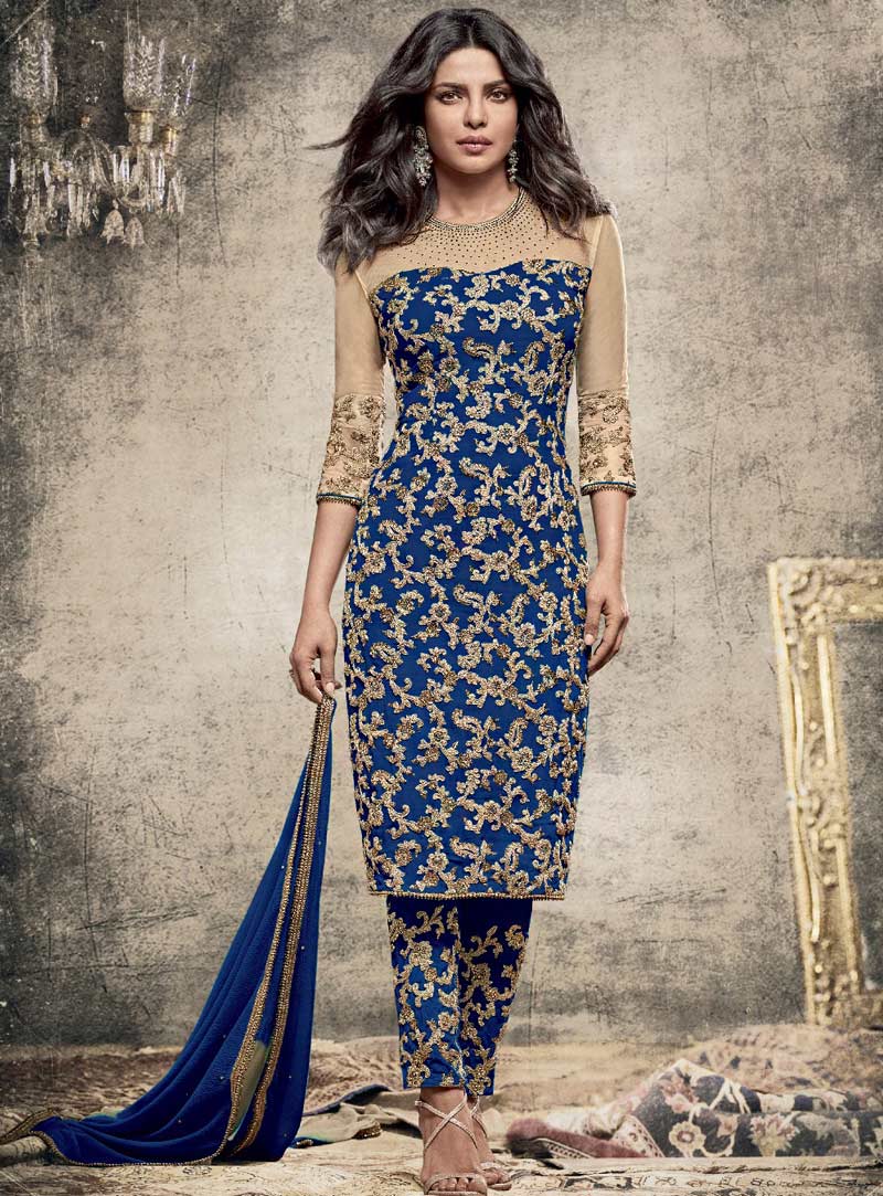 Priyanka Chopra Blue Georgette Pakistani Style Suit 82846