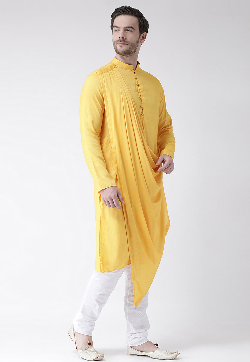Yellow Cotton Indo Western Kurta Pajama 244478