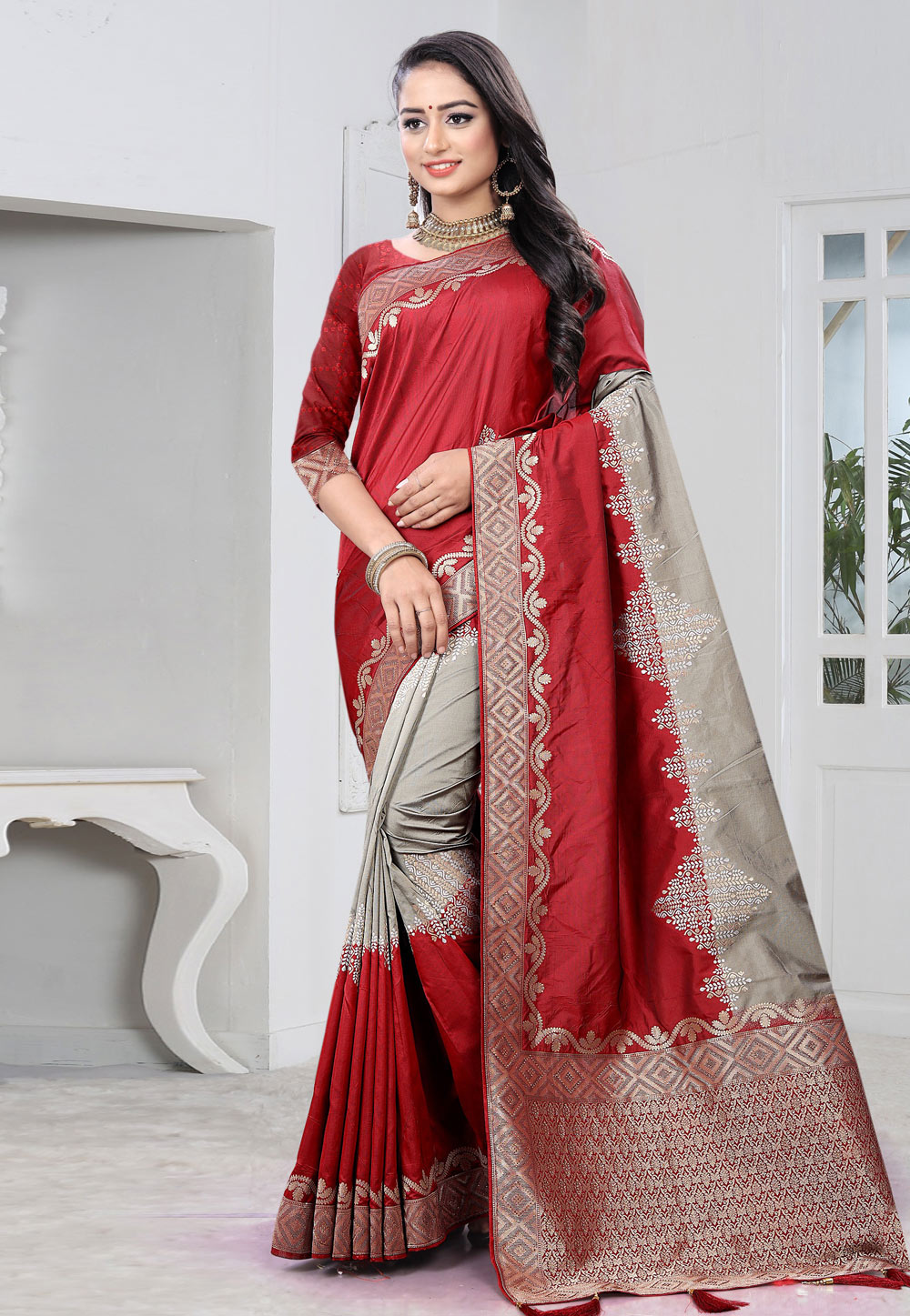 Red Banarasi Silk Festival Wear Saree 231495