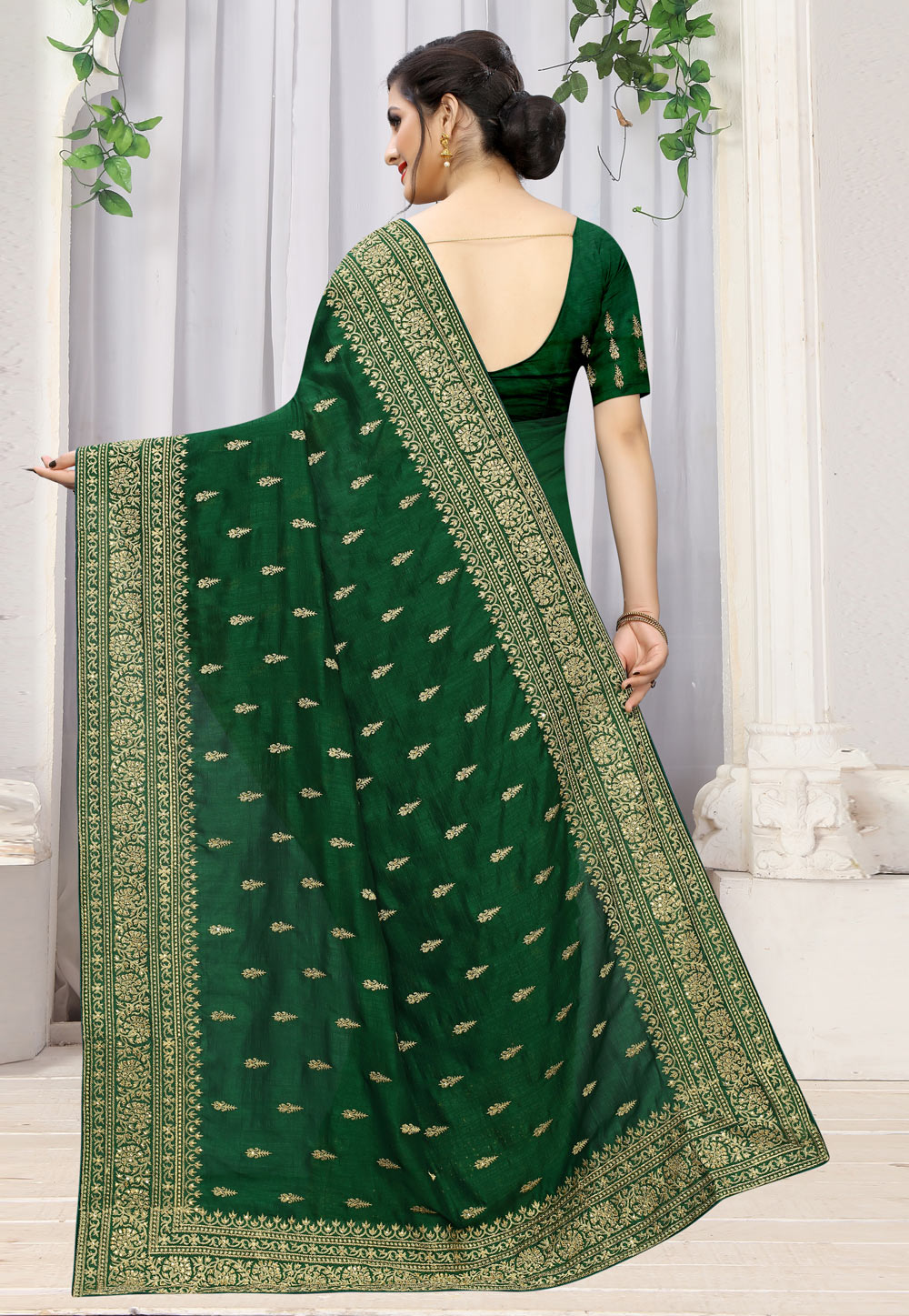 dark green pattu saree | Wedding blouse designs, Bridal blouse designs,  Blouse designs silk