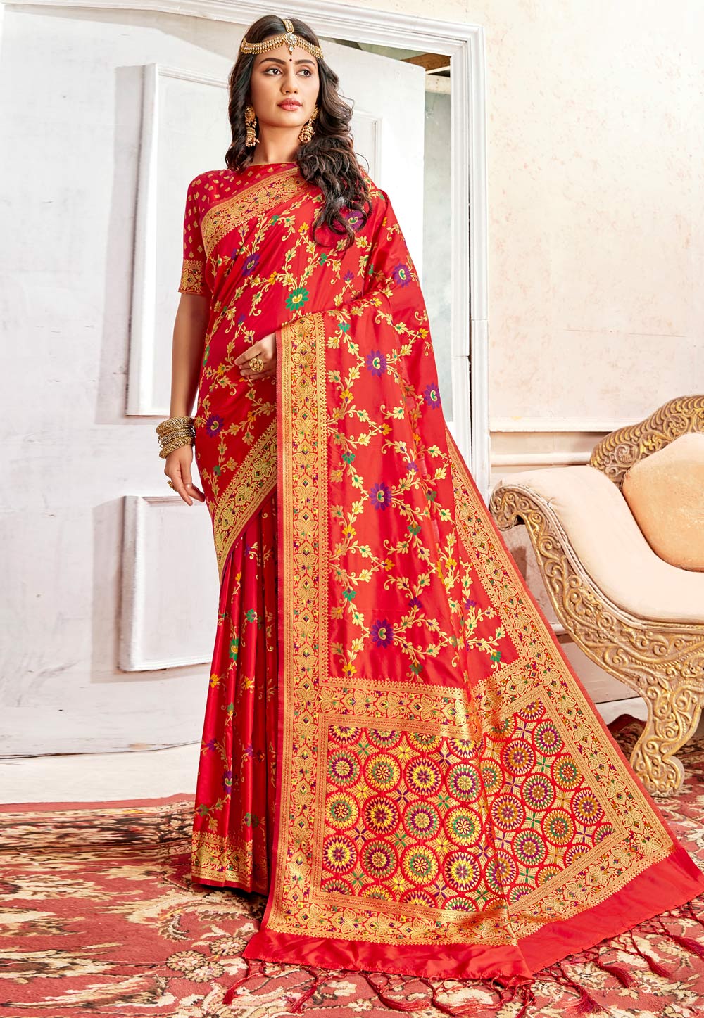 Red Silk Festival Wear Saree 222304
