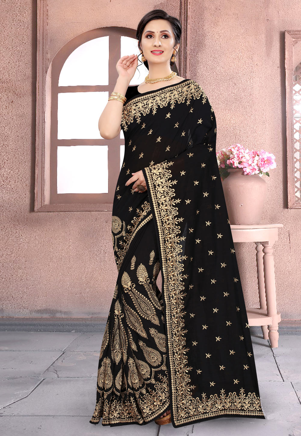 Black Silk Saree With Blouse 228567