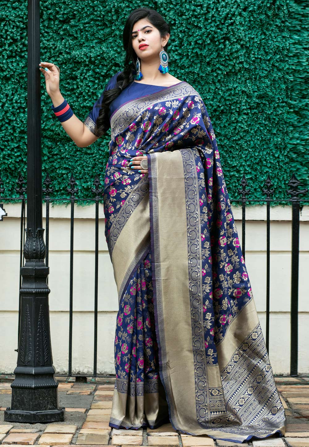 Blue Banarasi Silk Saree With Blouse 217485