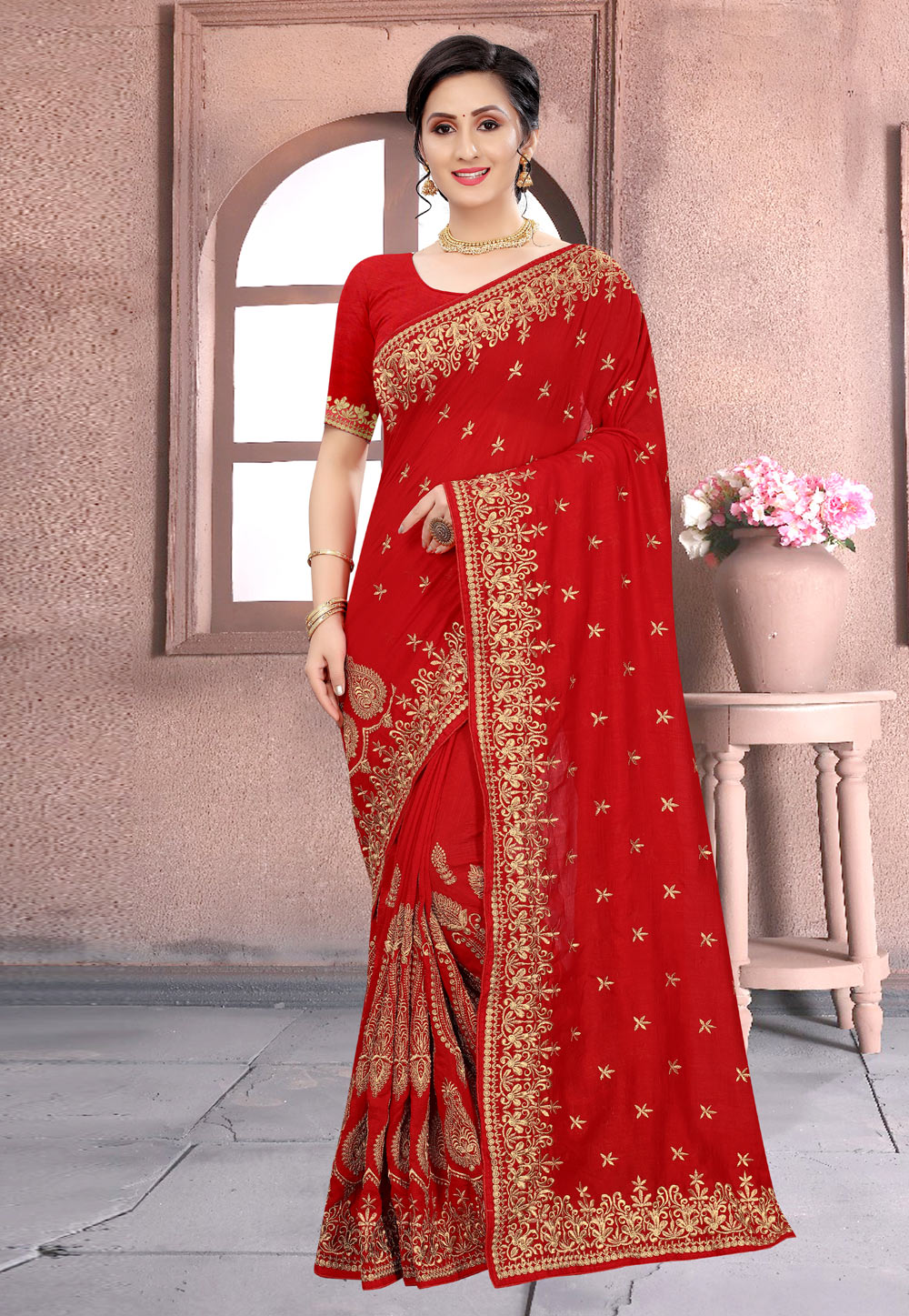 Red Silk Festival Wear Saree 228568