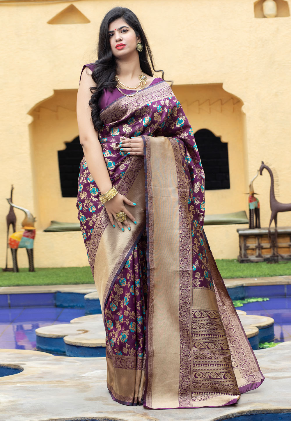 Purple Banarasi Silk Saree With Blouse 217486