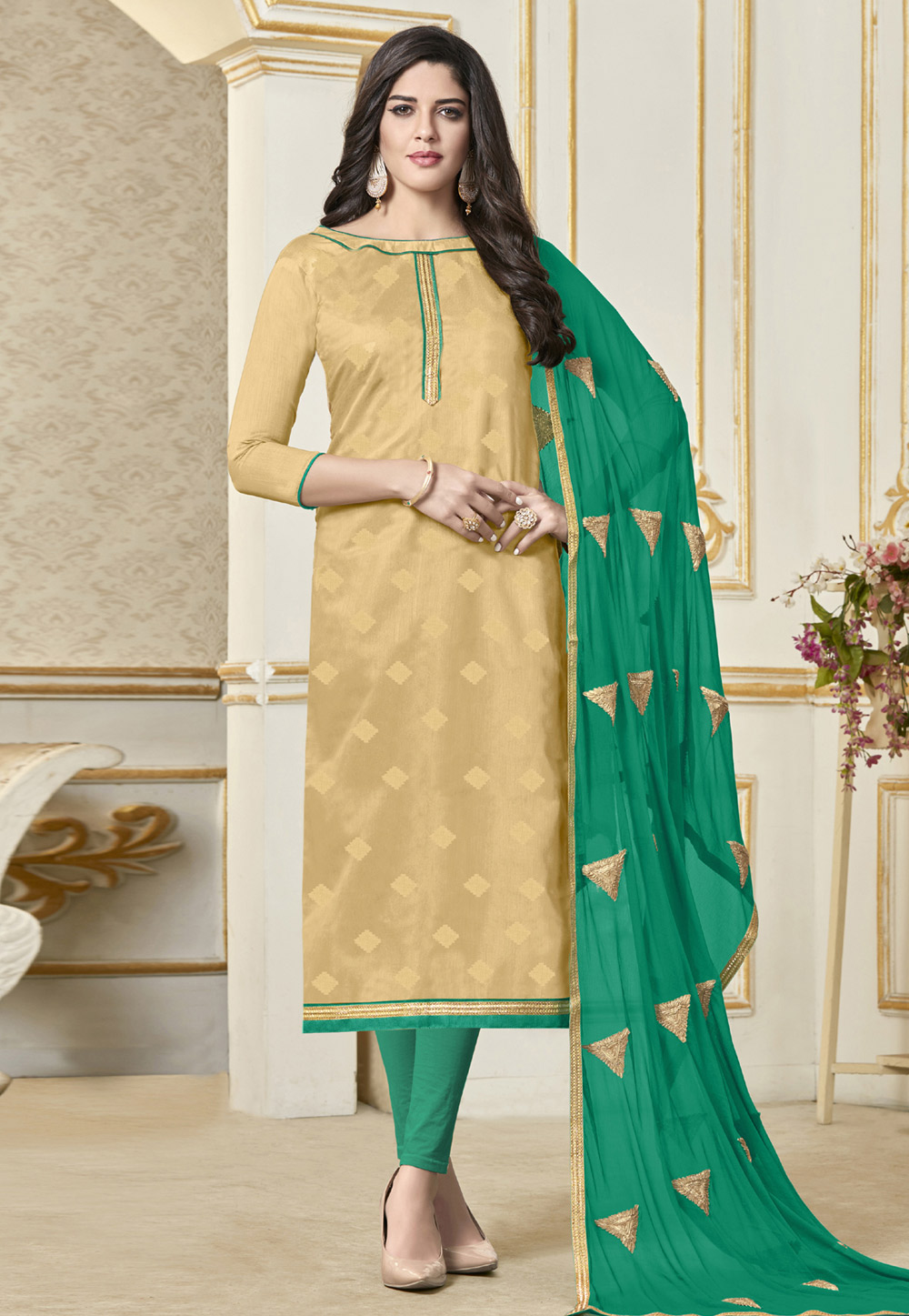 Beige Banarasi Pakistani Style Suit 155899
