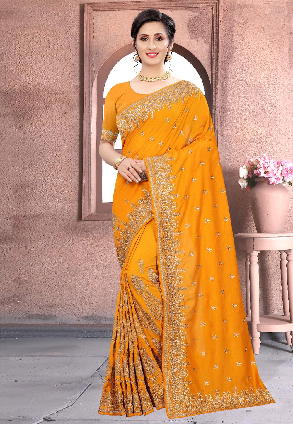 Orange Silk Festival Wear Saree 228570