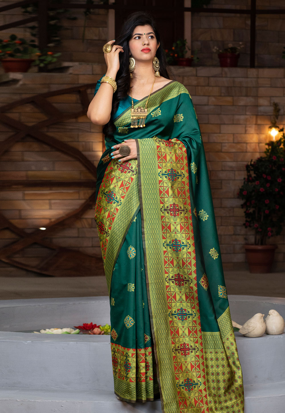 Green Banarasi Silk Festival Wear Saree 216949