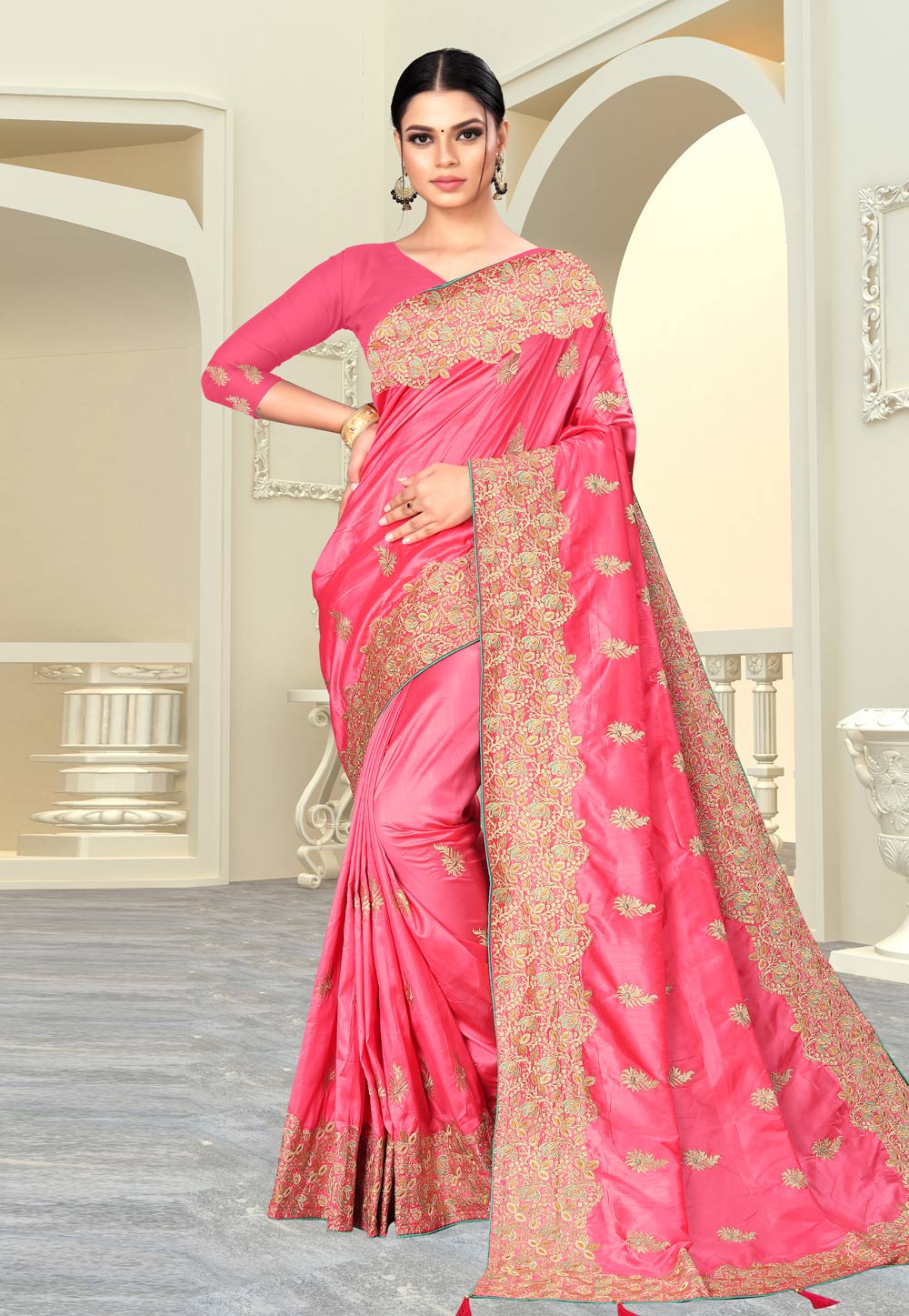 Pink Banarasi Silk Saree With Blouse 231123