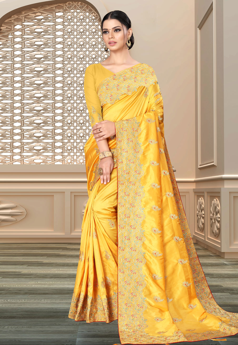 Yellow Banarasi Silk Festival Wear Saree 231124