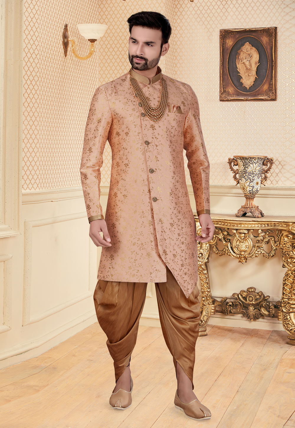Pink Jacquard Indo Western Suit 251232