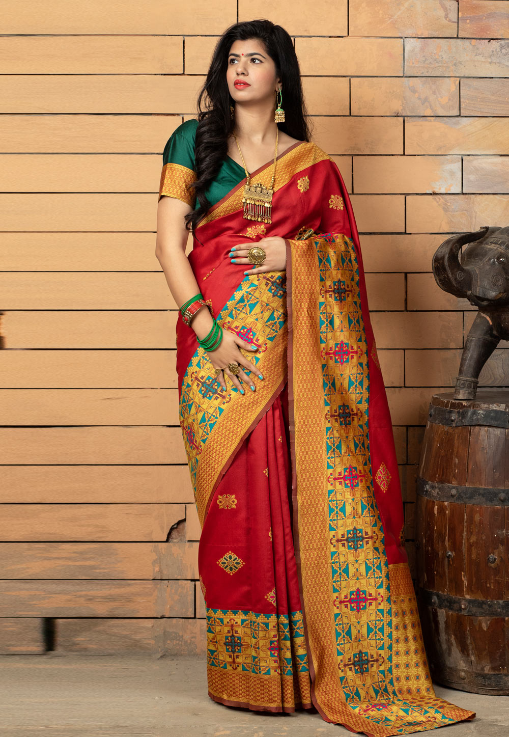 Red Banarasi Silk Festival Wear Saree 216951