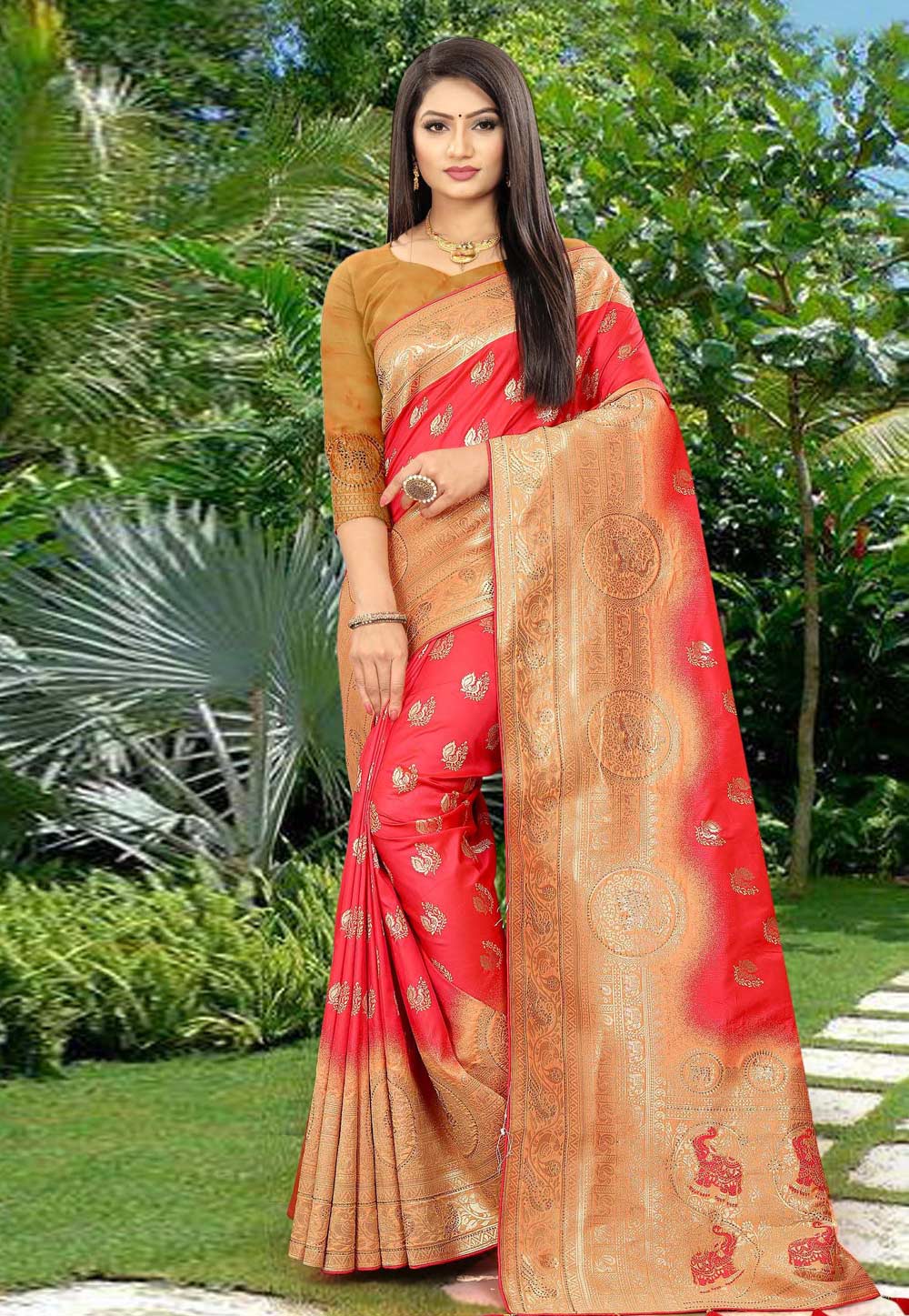Pink Banarasi Silk Saree With Blouse 231172