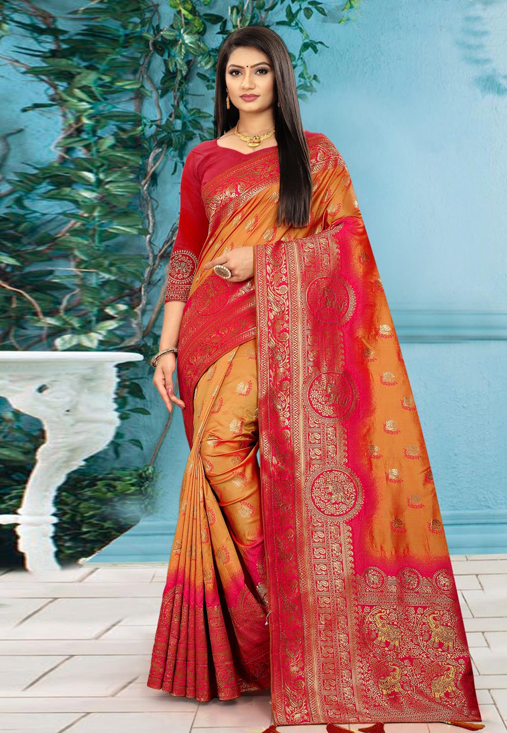 Orange Banarasi Silk Festival Wear Saree 231173