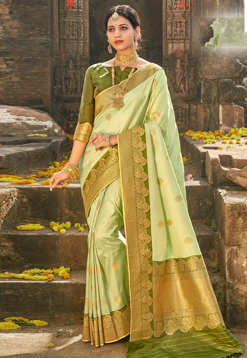 Pista Green Silk Festival Wear Saree 225279