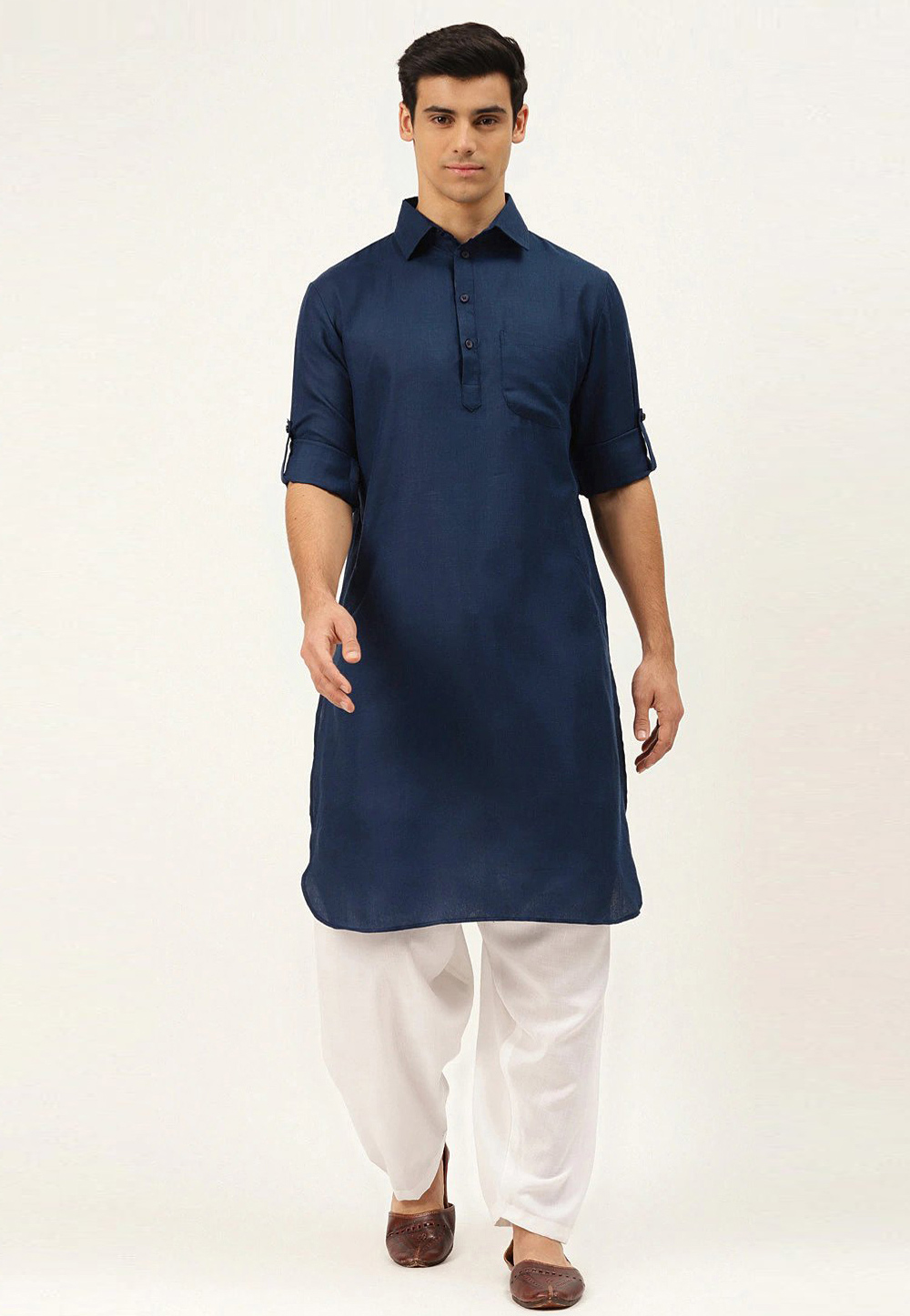 Navy Blue Cotton Pathani Suit 244480
