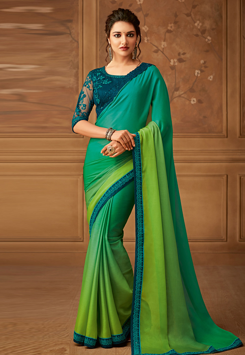 Sea Green Silk Embroidered Saree With Blouse 170143