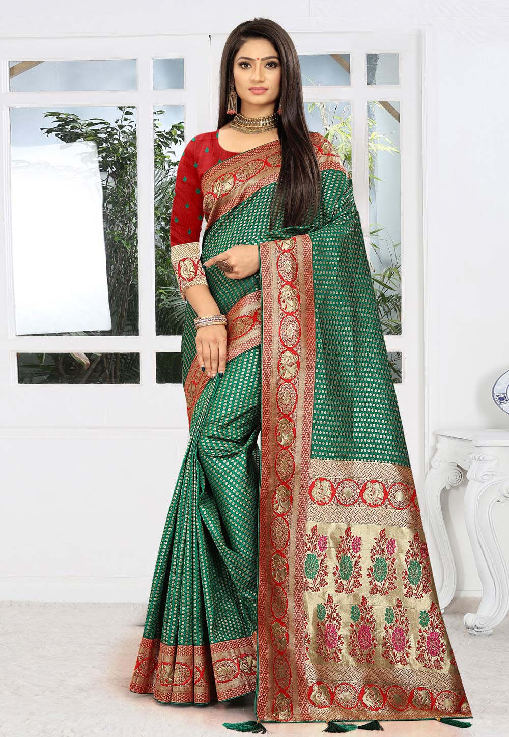 Green Banarasi Silk Festival Wear Saree 231177