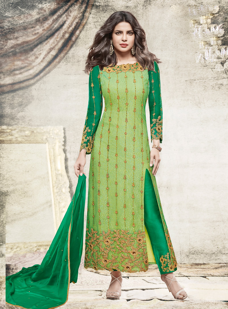 Priyanka Chopra Light Green Net Pant Style Suit 108468