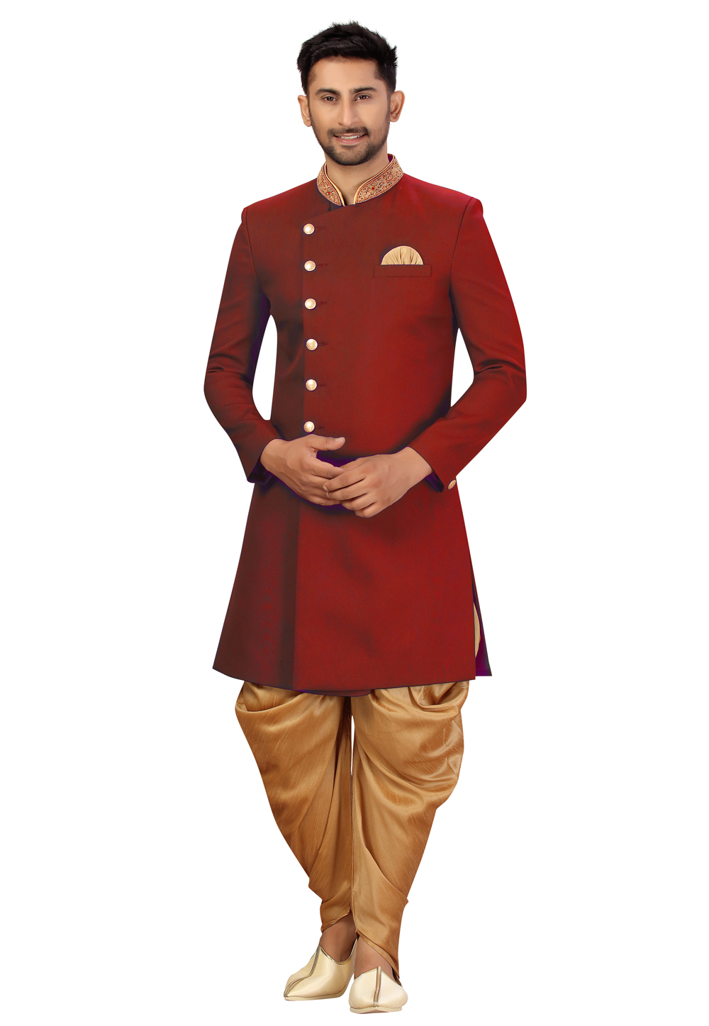 Maroon Art Silk Indo Western Suit 231331