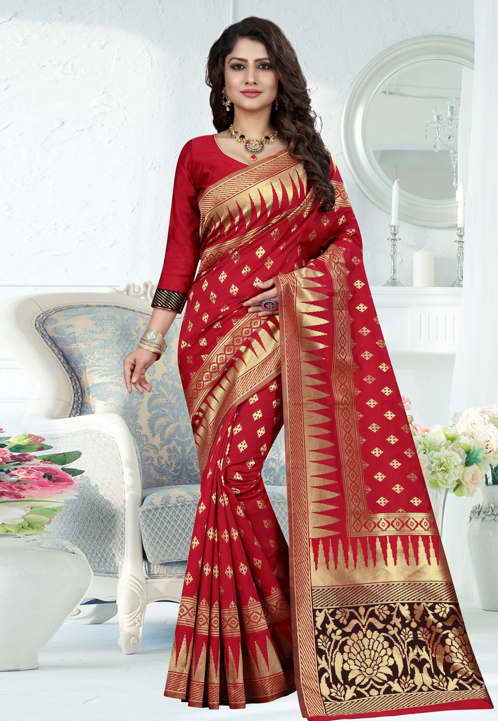 Red Banarasi Art Silk Festival Wear Saree 229948