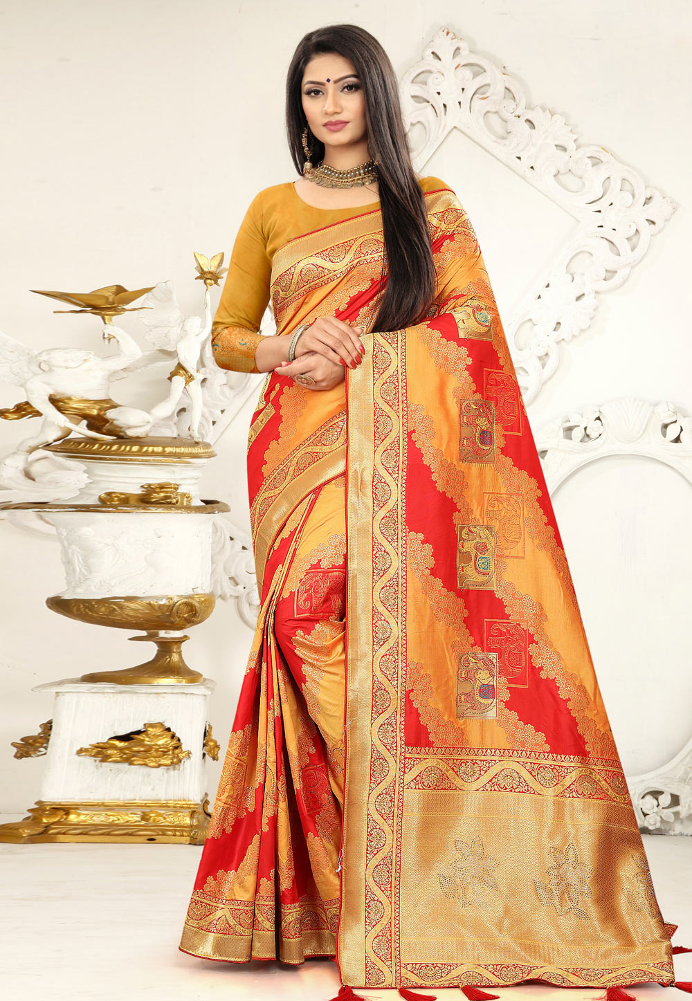 Yellow Banarasi Silk Saree With Blouse 231753