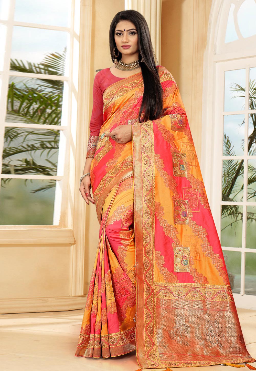 Yellow Banarasi Silk Festival Wear Saree 231756